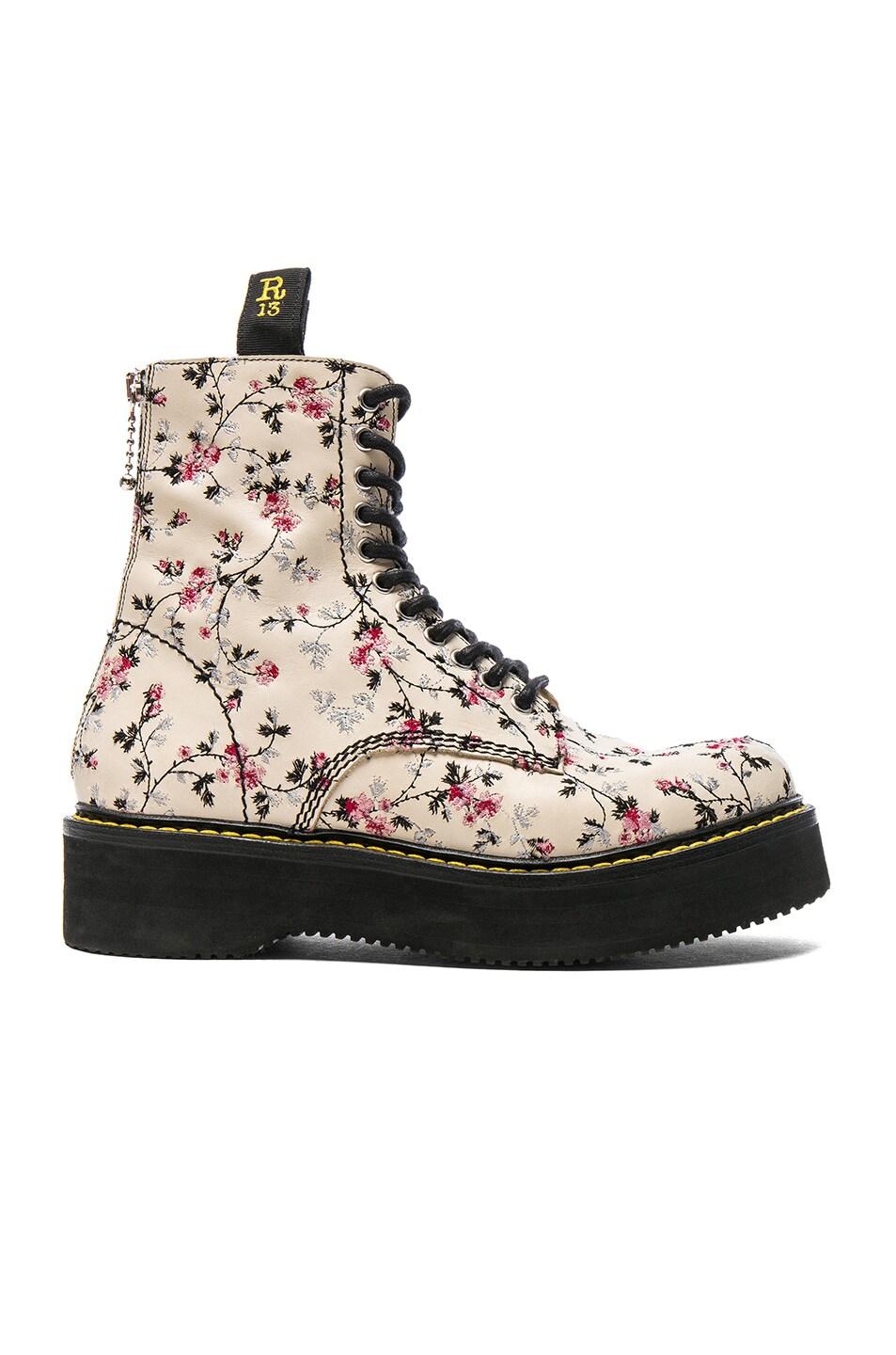 Image 1 of R13 Embroidered Leather Stack Boots in Mini Rose Print