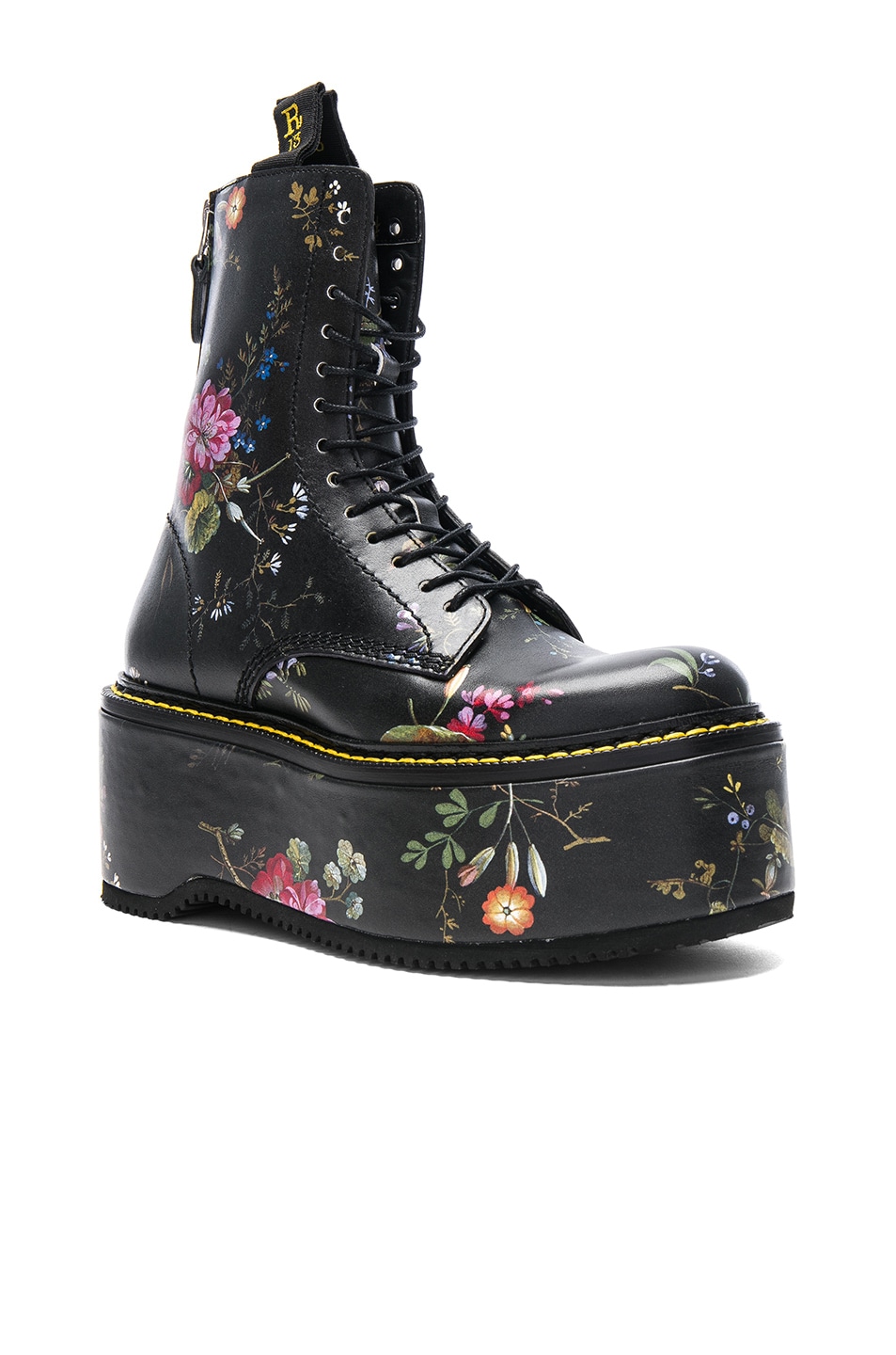 R13 Leather Double Stack Boots in Black Floral | FWRD