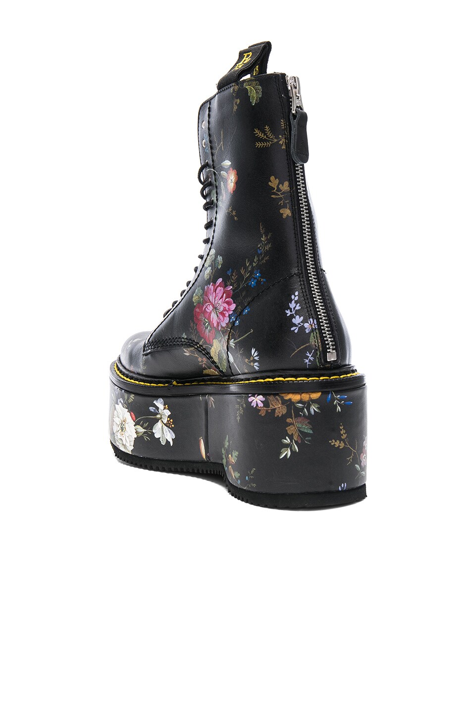 R13 Leather Double Stack Boots In Black Floral Fwrd 9670