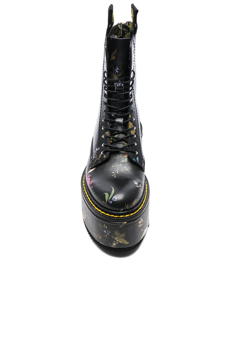 R13 LEATHER DOUBLE STACK BOOTS, BLACK FLORAL ModeSens