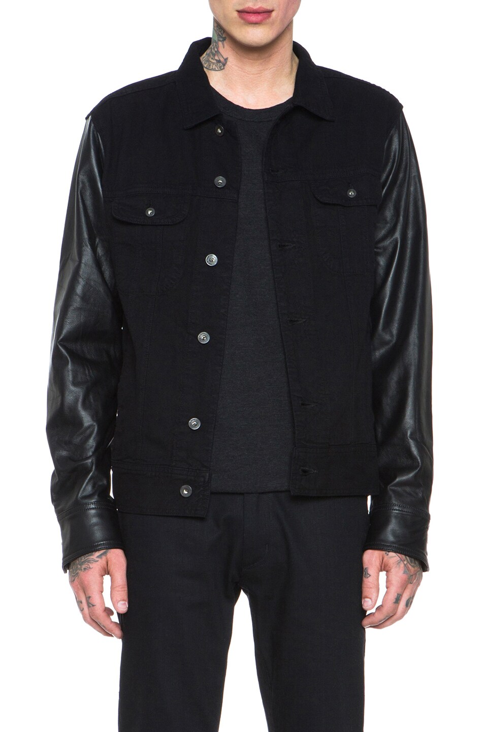Image 1 of Rag & Bone Denim Jacket with Lambskin Leather in Black