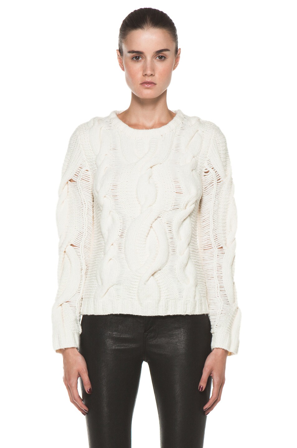 Image 1 of Rag & Bone Felted Cable Sweater in Ivory