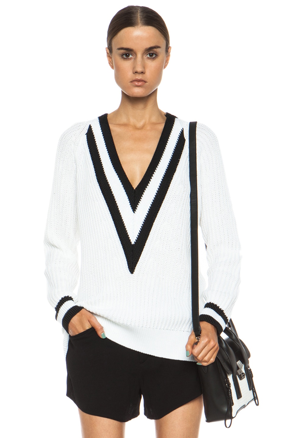 Rag & Bone Talia Knit V Neck Sweater in White | FWRD