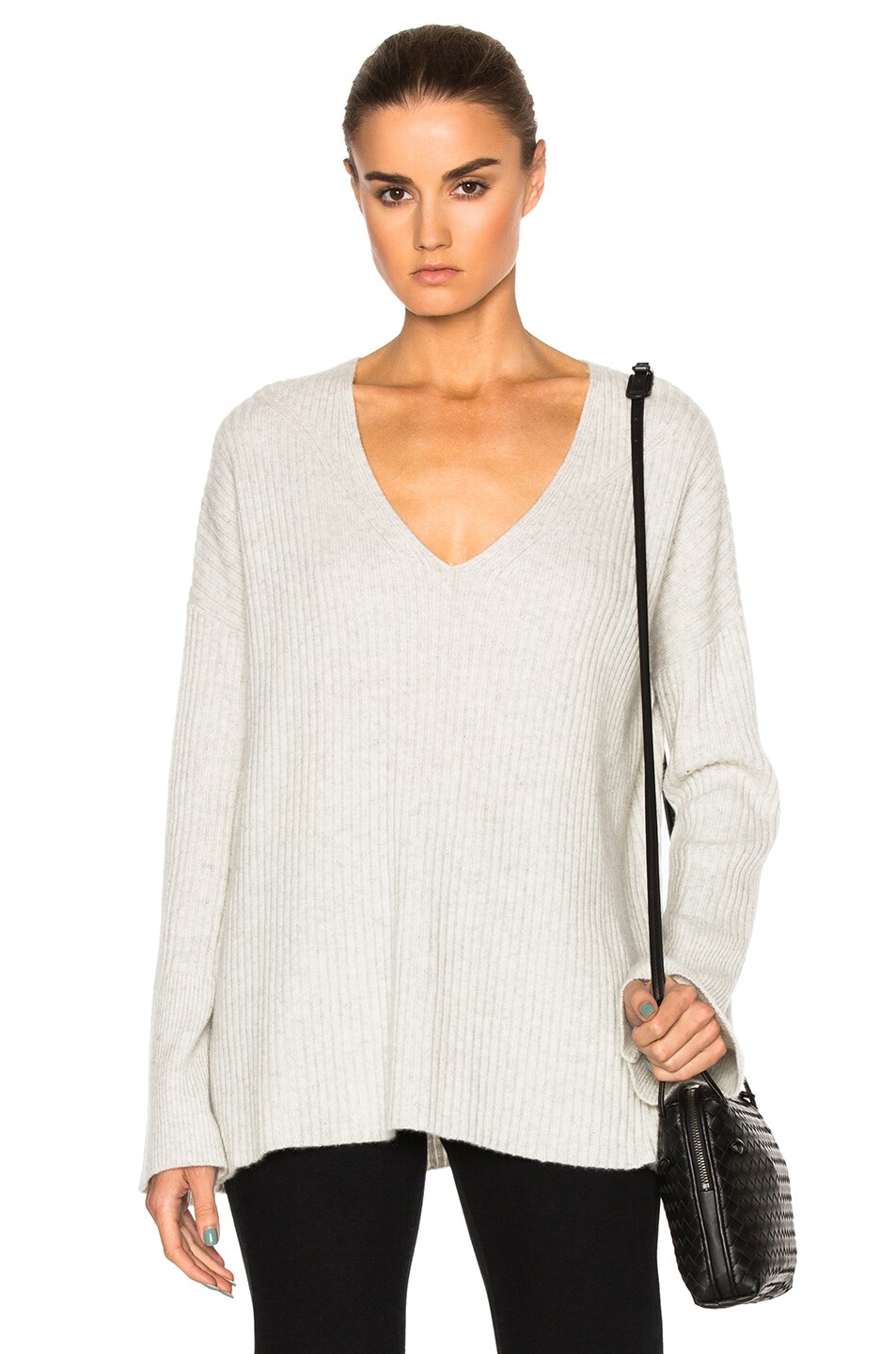 Image 1 of Rag & Bone Phyllis Cashmere V Neck Sweater in Light Grey