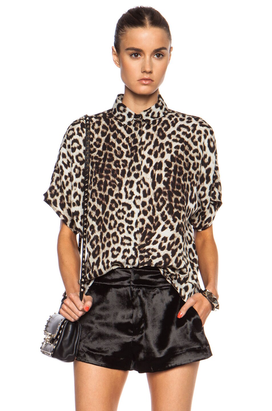 Image 1 of Rag & Bone Saunders Silk Top in Leopard