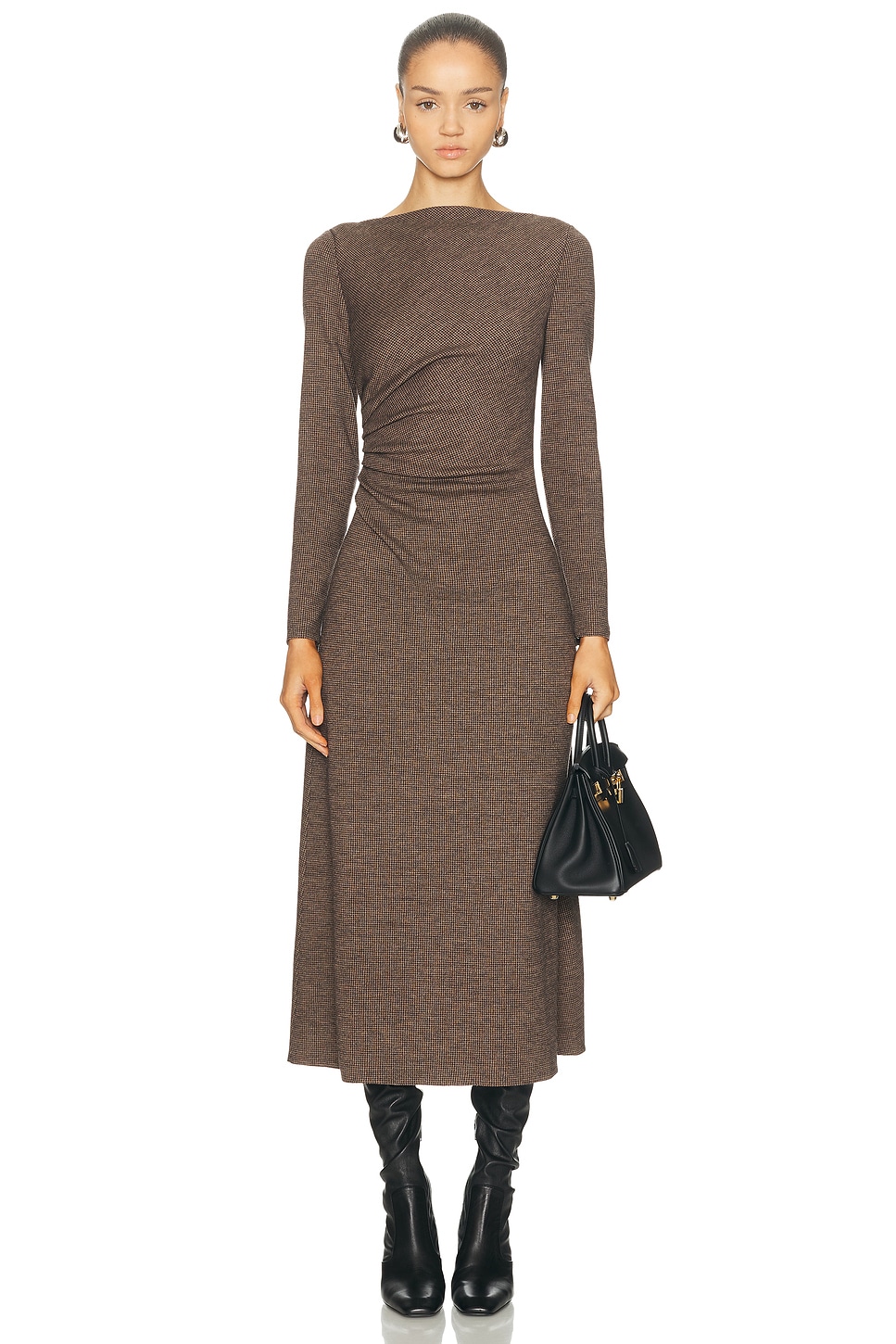Image 1 of Ralph Lauren Collection Nora Dress in Dark Brown & Camel