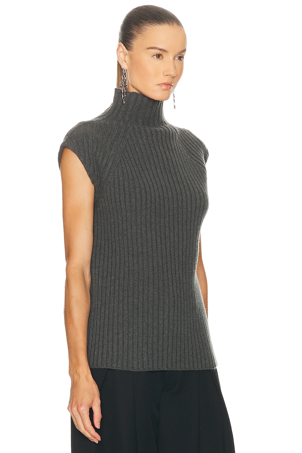 Ralph Lauren Ribbed High-neck Sleeveless Top In Gray