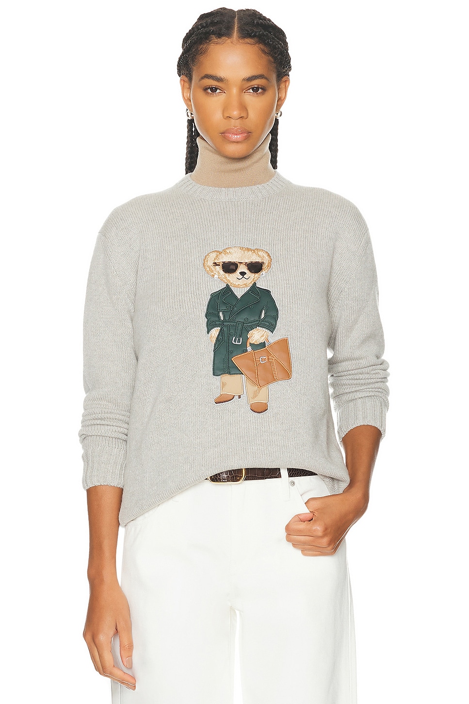 Image 1 of Ralph Lauren Collection Racing Green Trench Polo Bear Sweater in Pearl Grey Melange