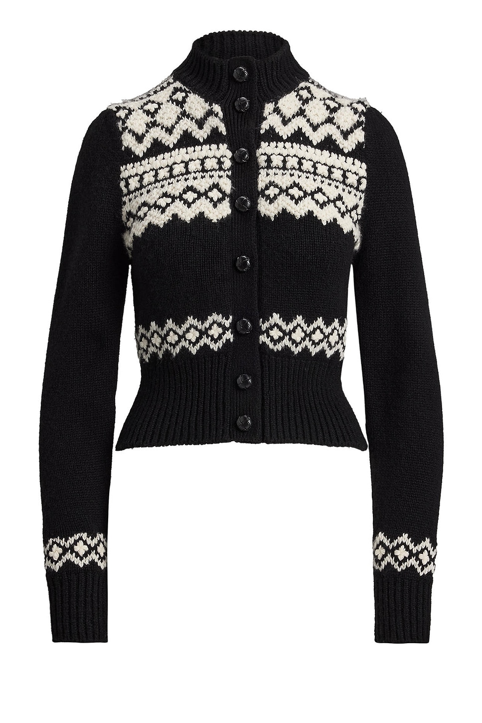 Image 1 of Ralph Lauren Collection Cropped Cardigan in Black & Cream