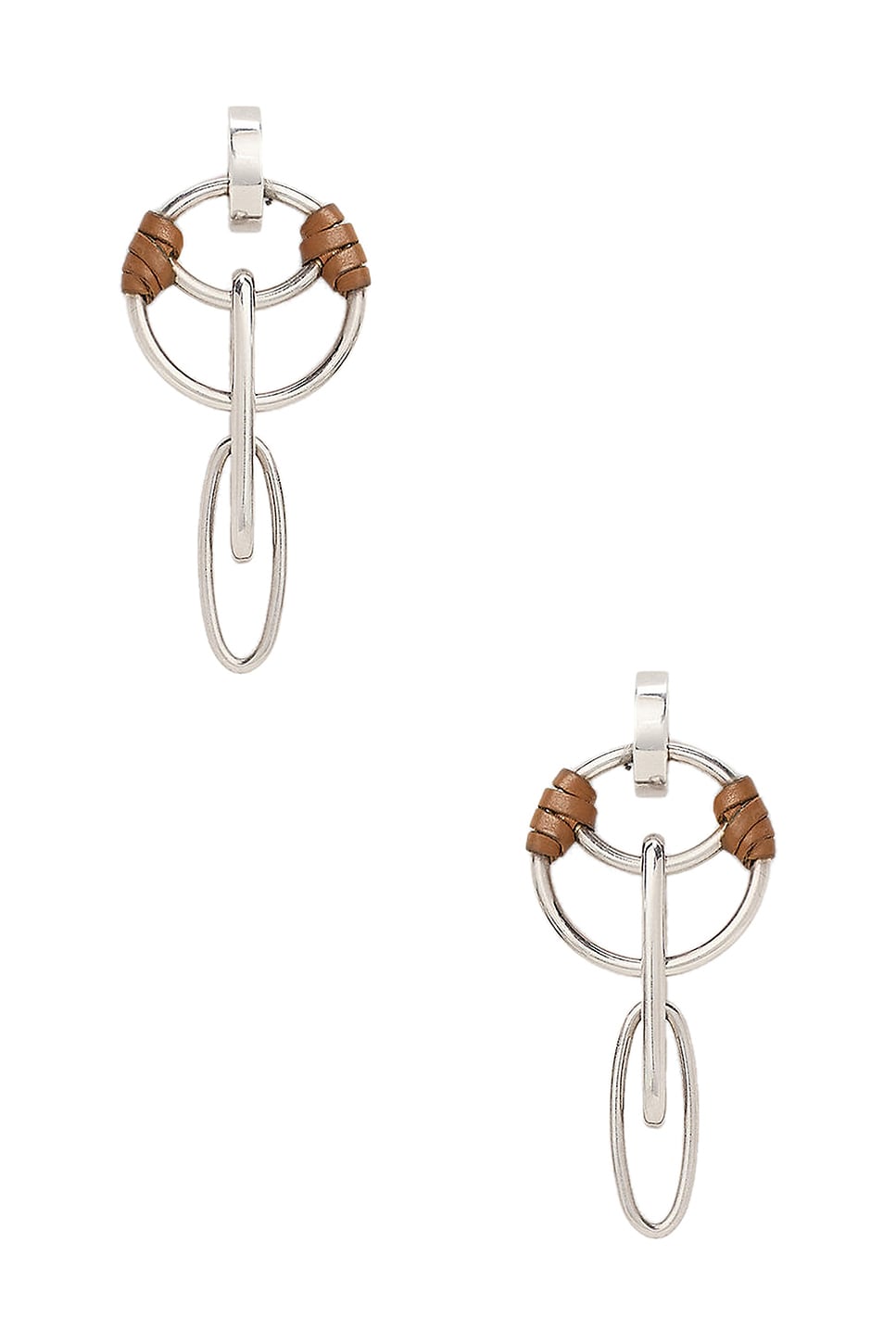 Image 1 of Ralph Lauren Collection Calfskin-Trim Small Equestrian Earrings in Brown & Grey
