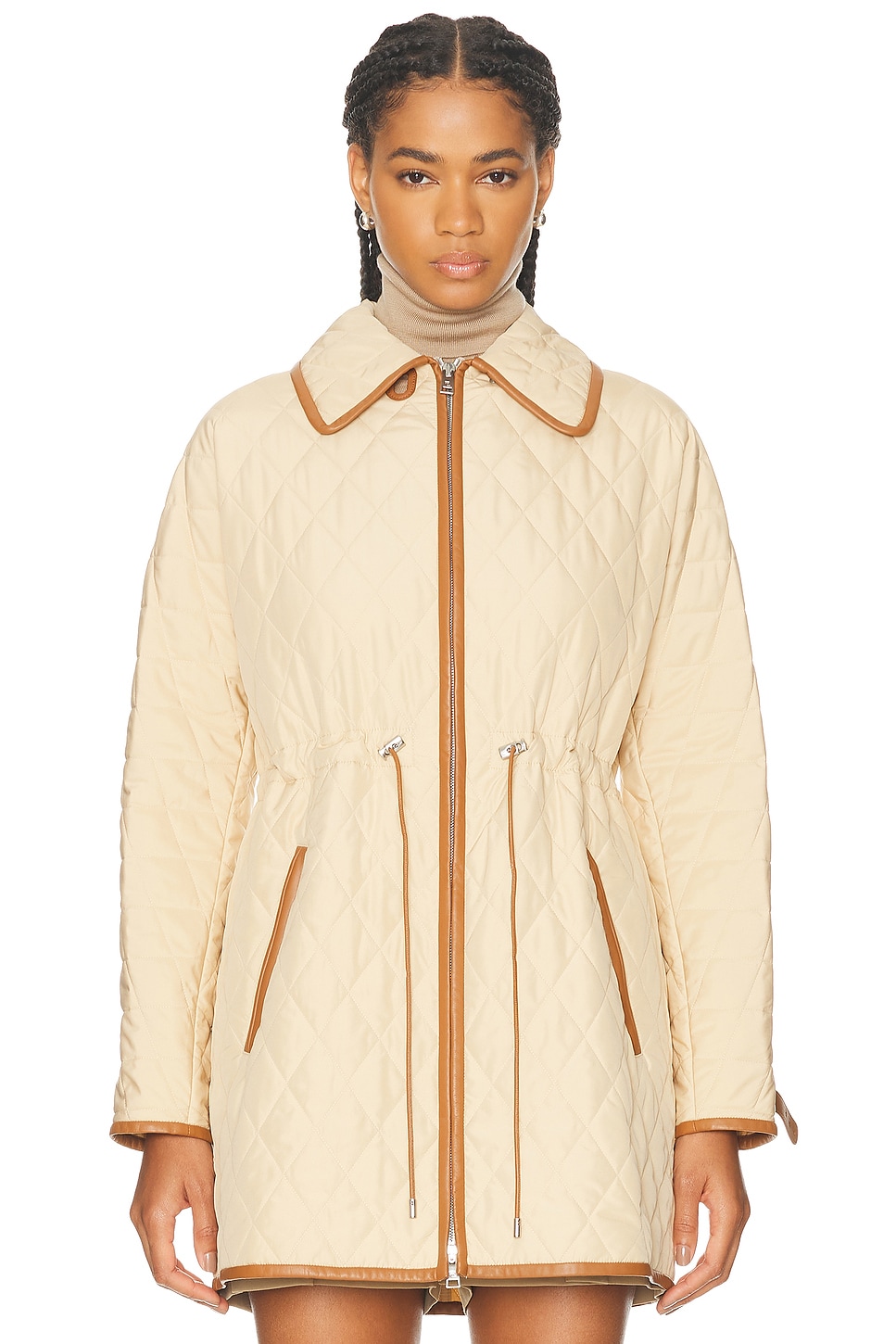 Ralph Lauren Collection Saundra Lambskin-Trim Quilted Coat thumbnail