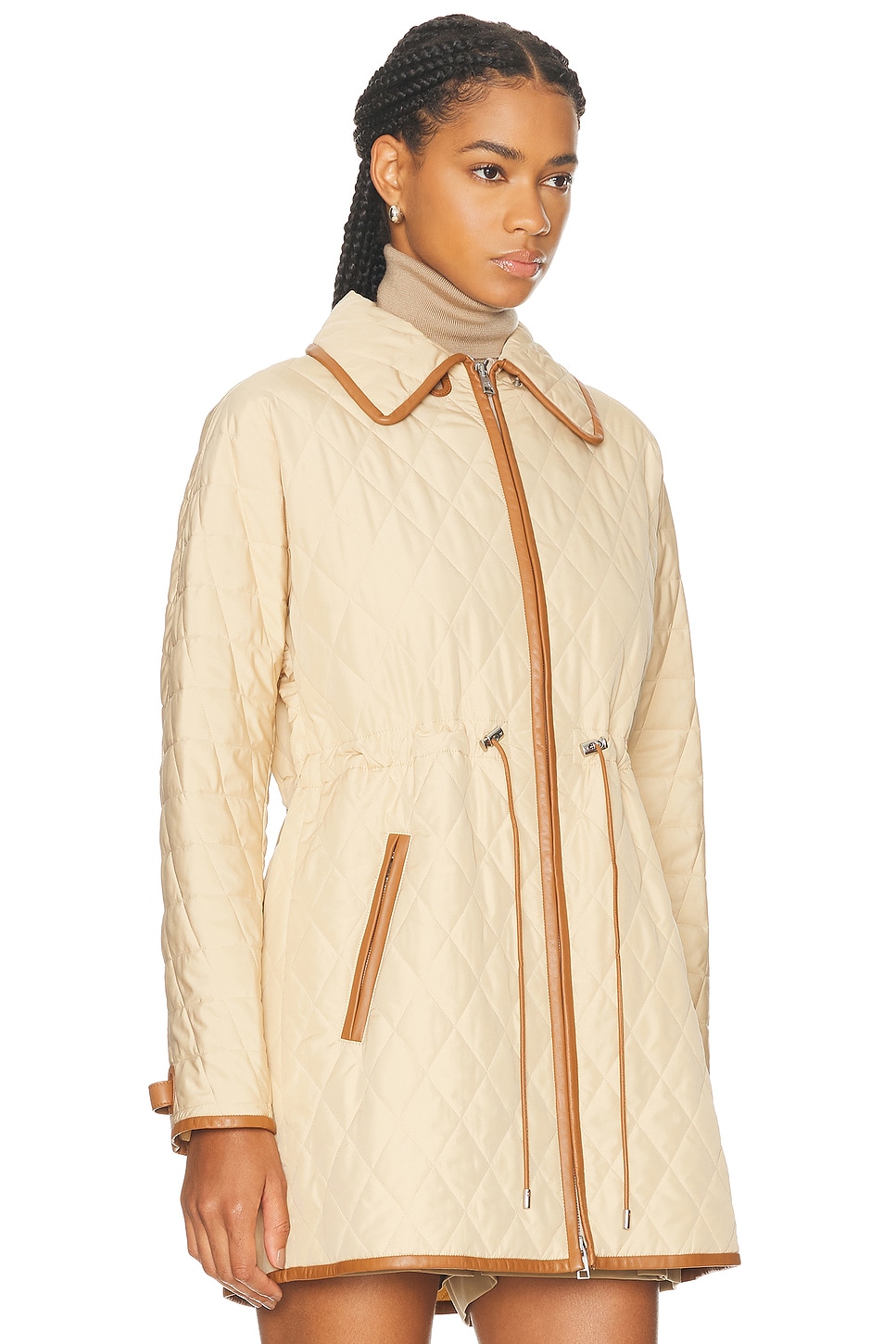 Ralph Lauren Collection Saundra Lambskin-Trim Quilted Coat thumbnail
