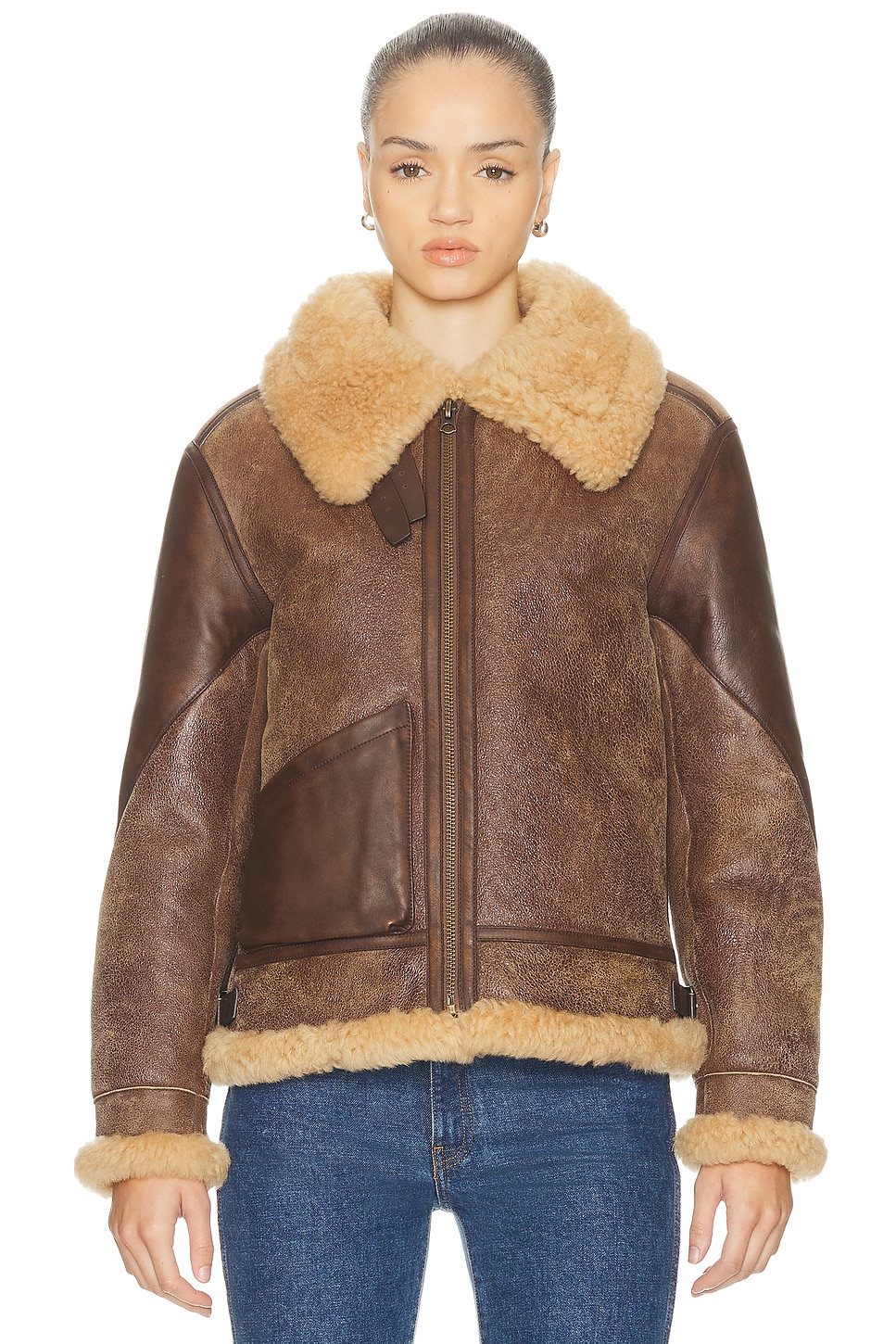 Ralph Lauren Shearling Aviator Jacket Featuring Leather Trim In Brown