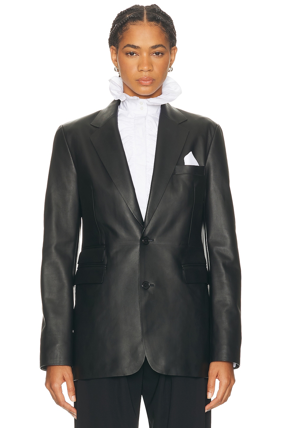 Ralph Lauren Eli Leather Blazer In Black