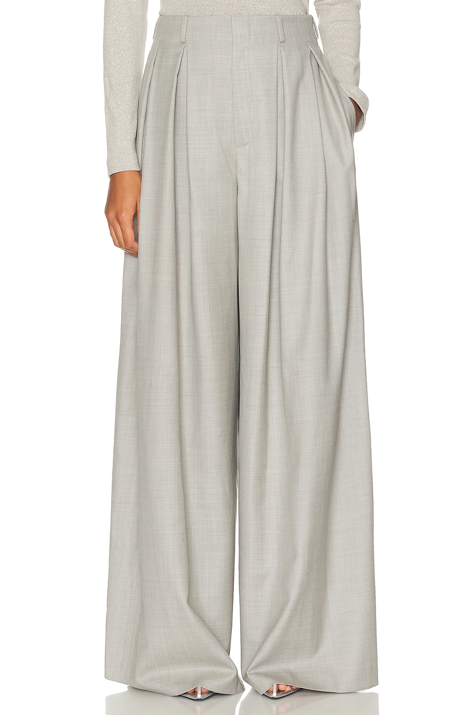 Image 1 of Ralph Lauren Collection Greer Wool Pleated Pant in Pearl Grey Melange