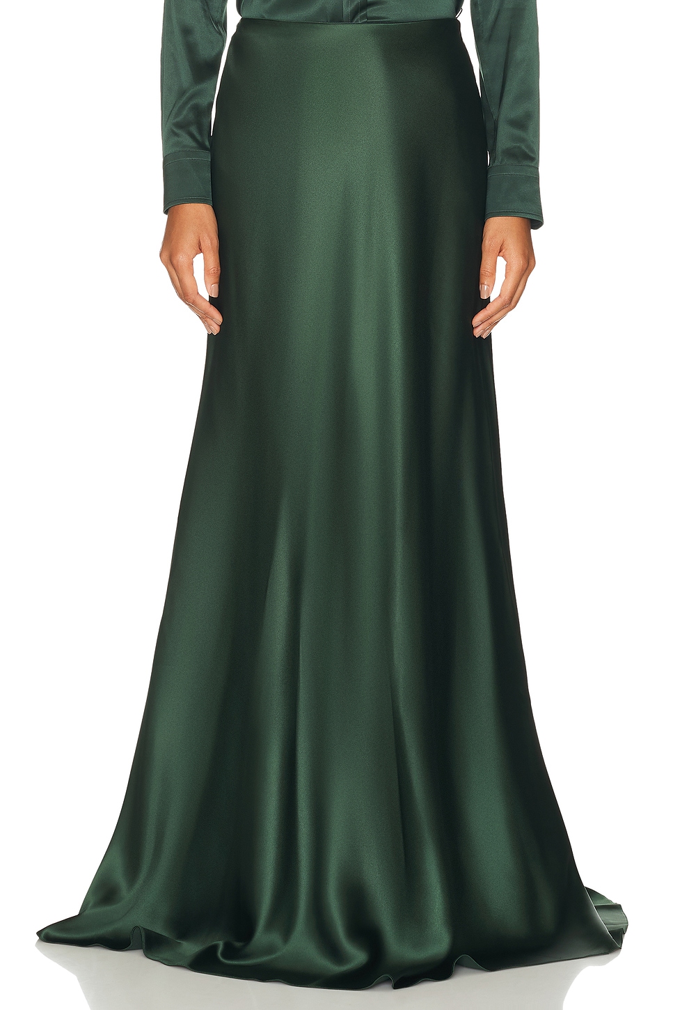 Image 1 of Ralph Lauren Collection Masina Stretch Satin Skirt in Dark Racing Green