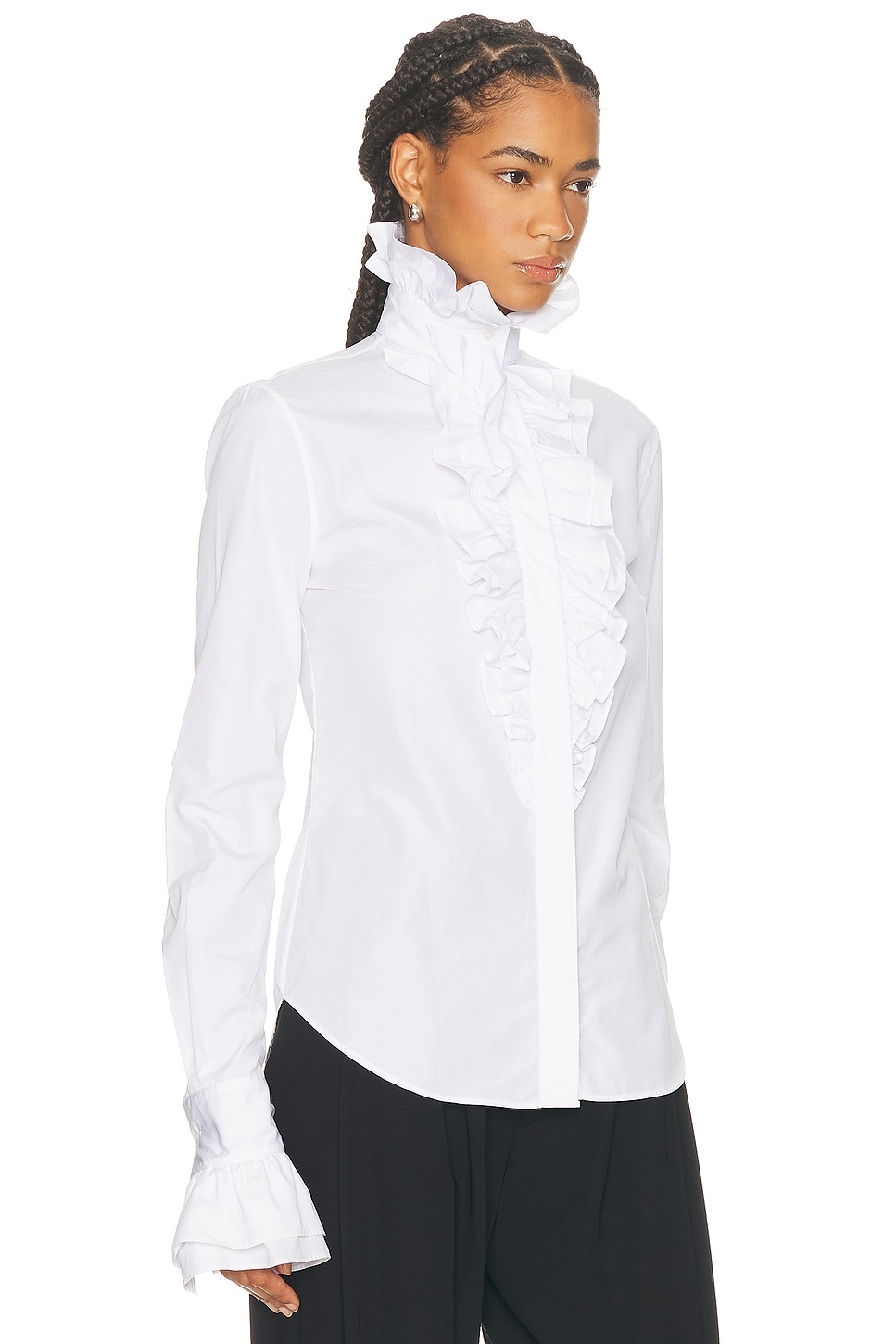 Ralph Lauren Dolley Cotton Broadcloth Shirt With Ruffles In White