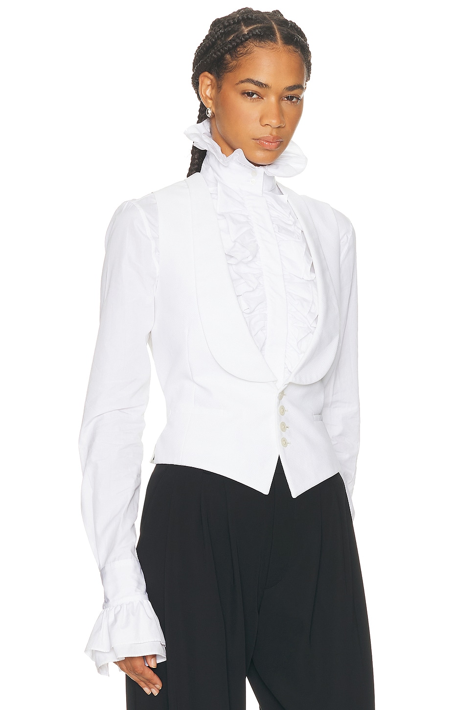 Ralph Lauren Ruffled-detail High-neck Shirt In White