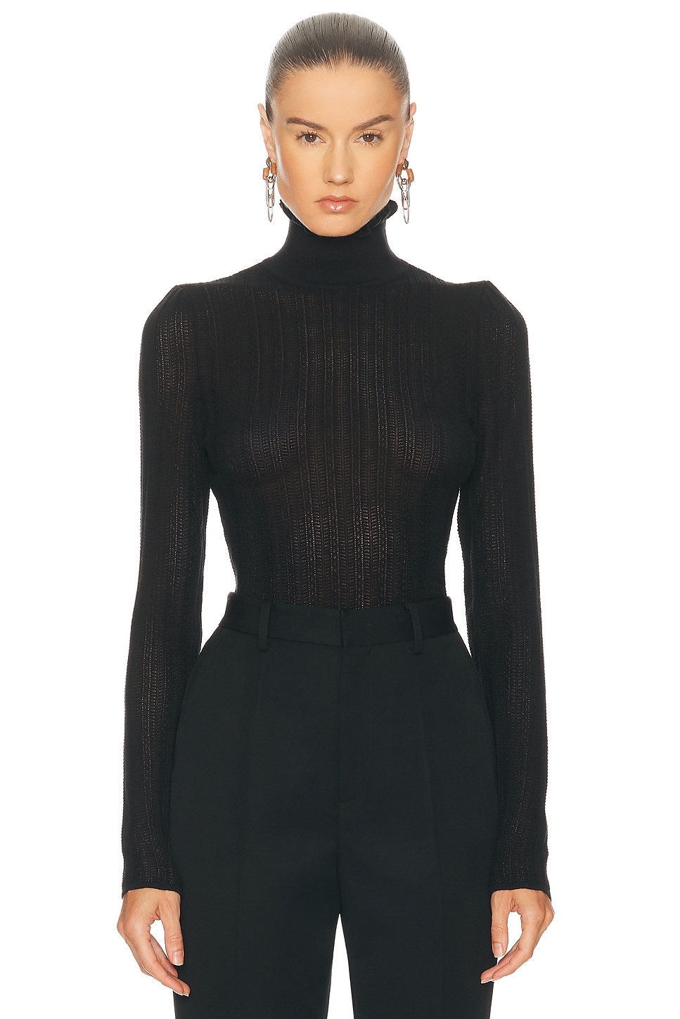 Image 1 of Ralph Lauren Collection Long Sleeve Turtleneck Top in Black