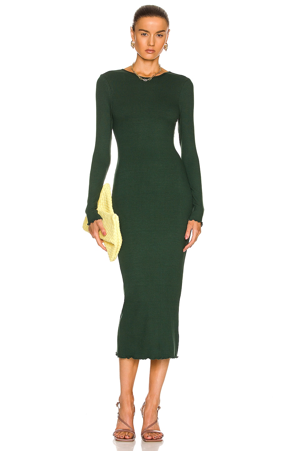Image 1 of The Range Ripple Open Back Long Sleeve Midi Dress in Emerald