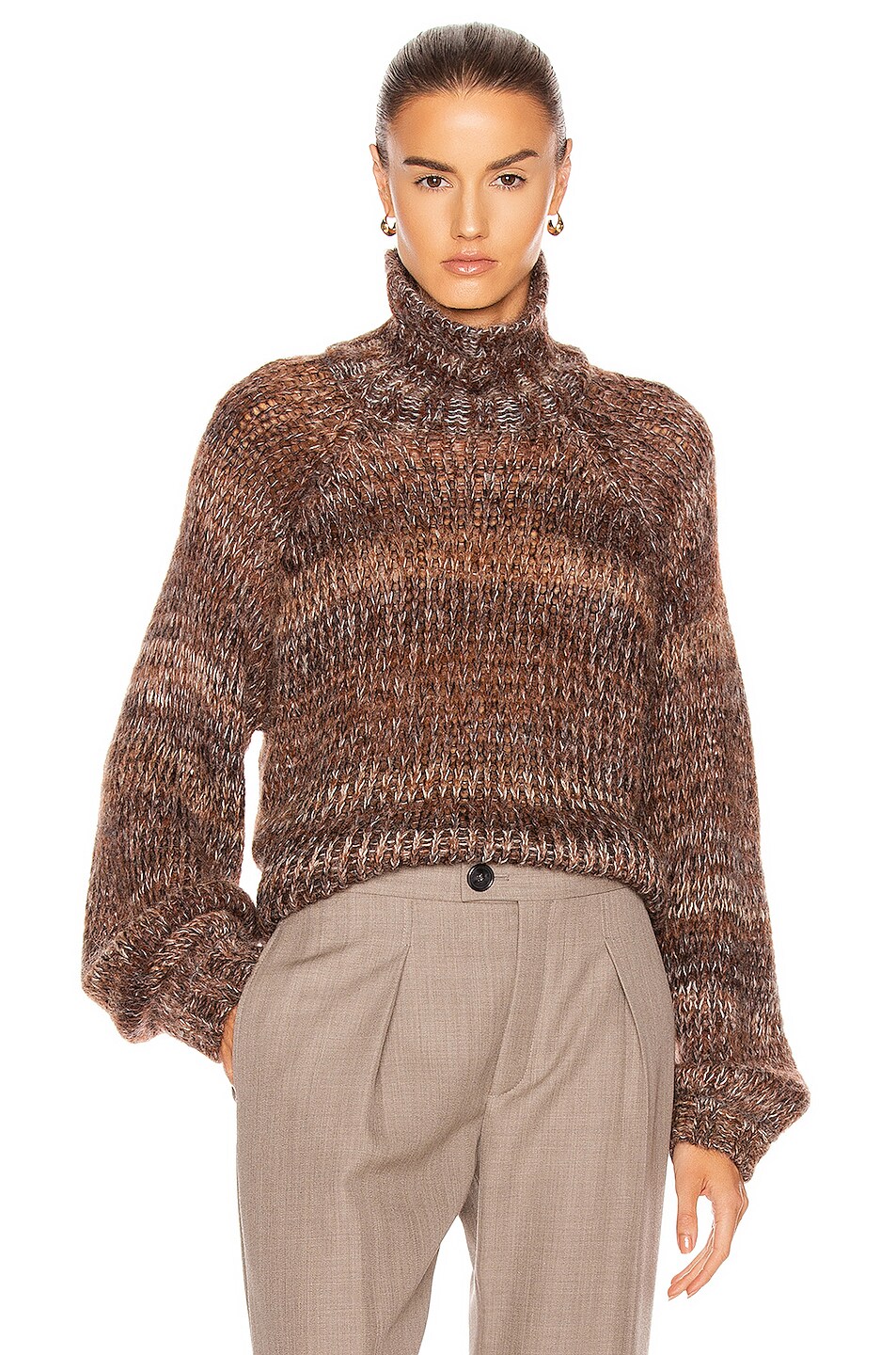 Image 1 of The Range Fog Mohair Knit Gradient Turtleneck Sweater in Whiskey Gradient