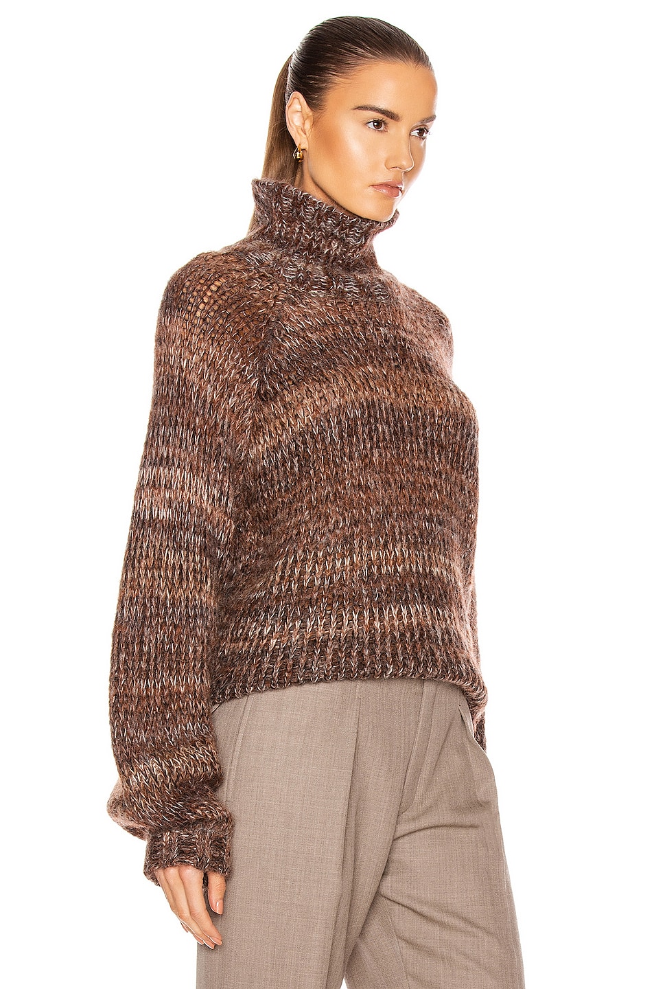 The Range Fog Mohair Knit Gradient Turtleneck Sweater in Whiskey