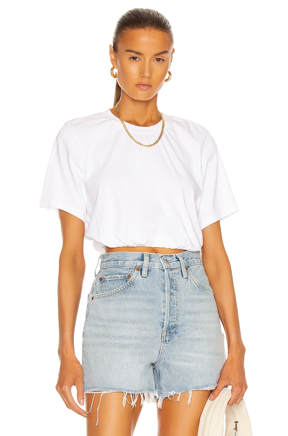 Image 1 of The Range Substance Jersey Bubble Cropped Short Sleeve Top in White