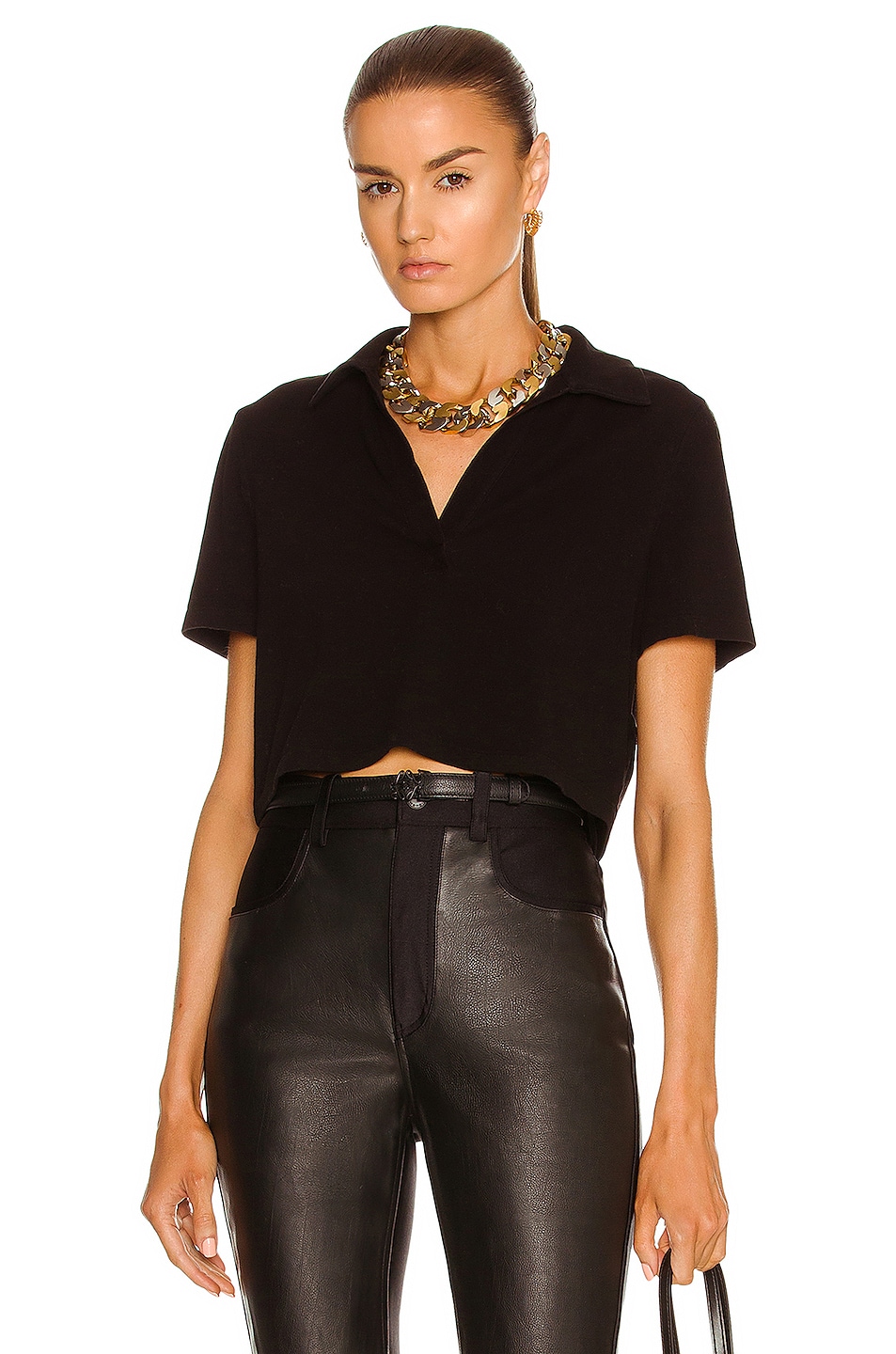 Image 1 of The Range Cropped Short Sleeve Polo Top in Jet Black