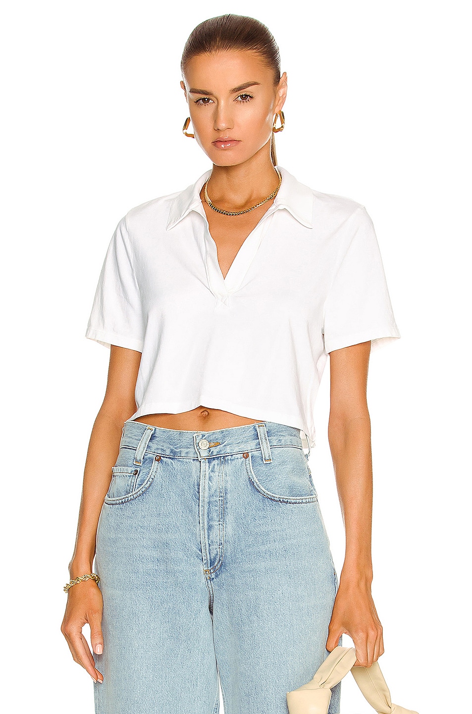 Image 1 of The Range Cropped Short Sleeve Polo Top in Light Shell