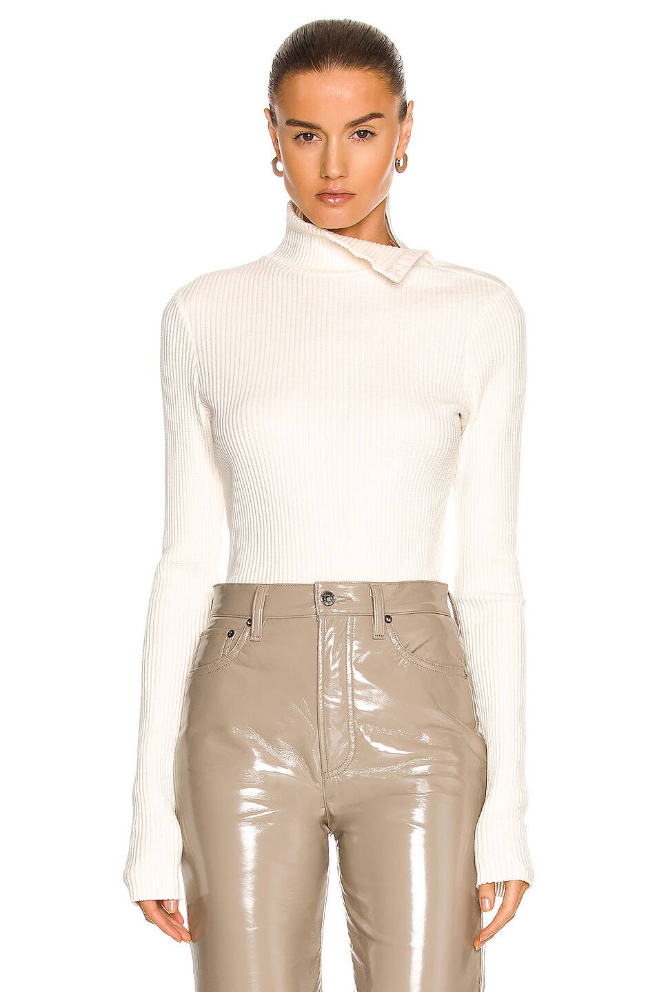 Image 1 of The Range Button Turtleneck Top in Light Shell
