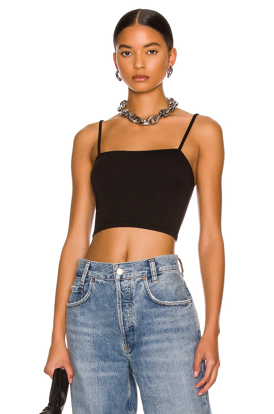 Image 1 of The Range No Bra Club Cropped Cami Top in Jet Black