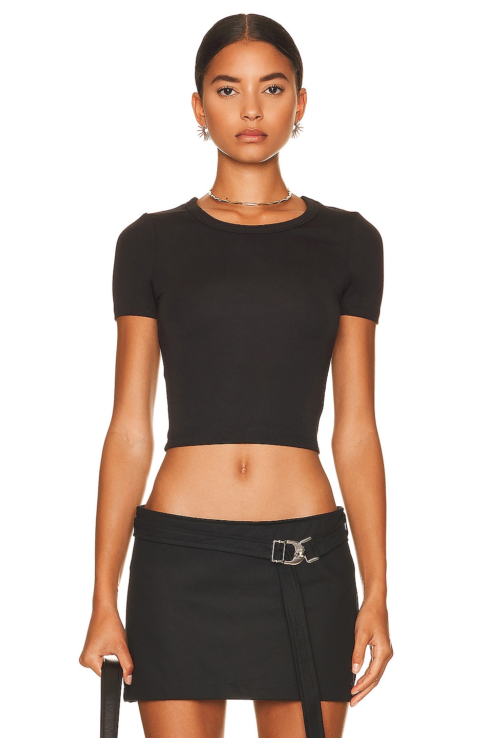 Image 1 of The Range Modal Jersey No Bra Club Cropped Short Sleeve Top in Jet Black