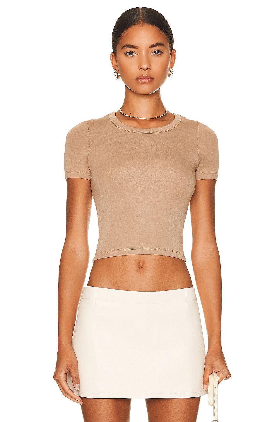 Image 1 of The Range Modal Jersey No Bra Club Cropped Short Sleeve Top in Tanlines