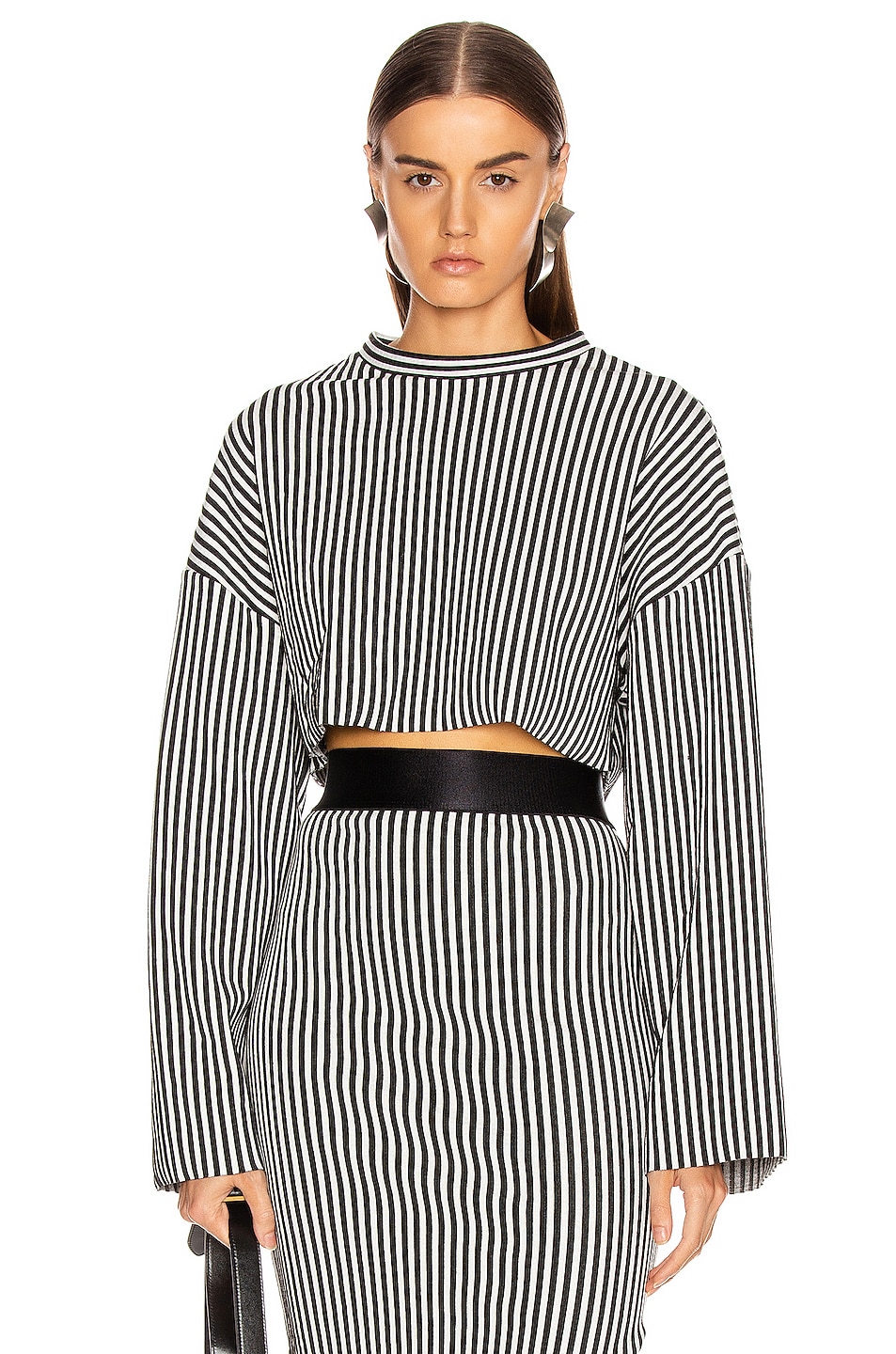 Image 1 of The Range Bound Striped Column Sleeve Top in White & Black