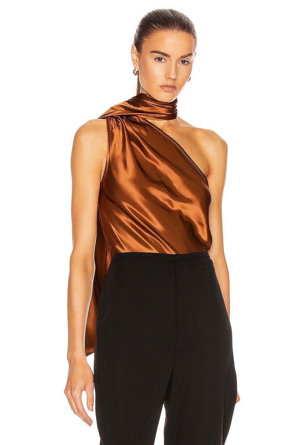 Image 1 of The Range Liquid Satin Convertible Scarf Neck Tank in Whiskey