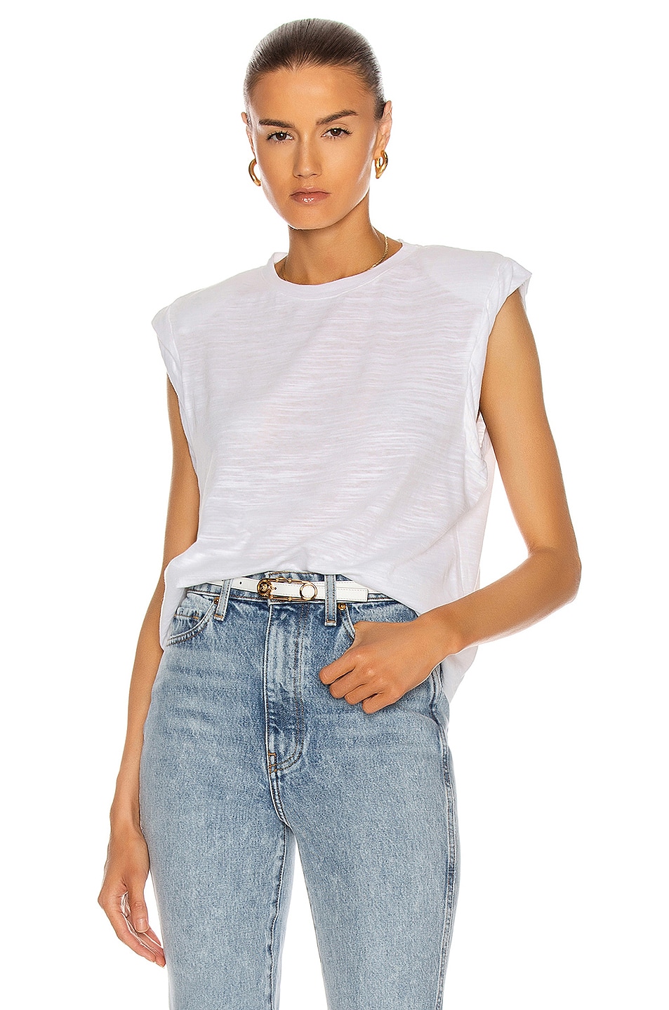 Image 1 of The Range Shoulder Pad Muscle Tee in White
