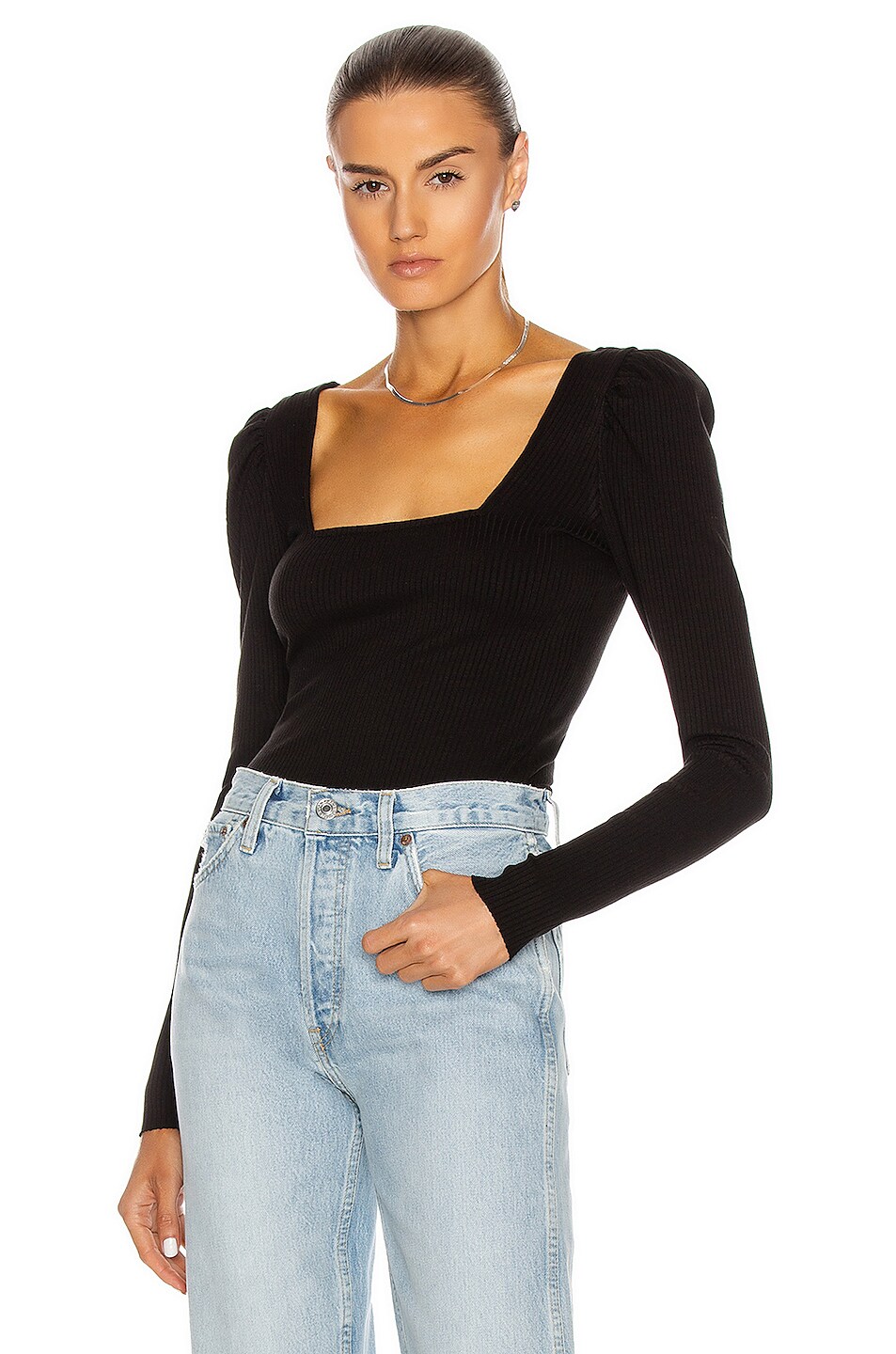 Image 1 of The Range Square Neck Puff Sleeve Top in Black