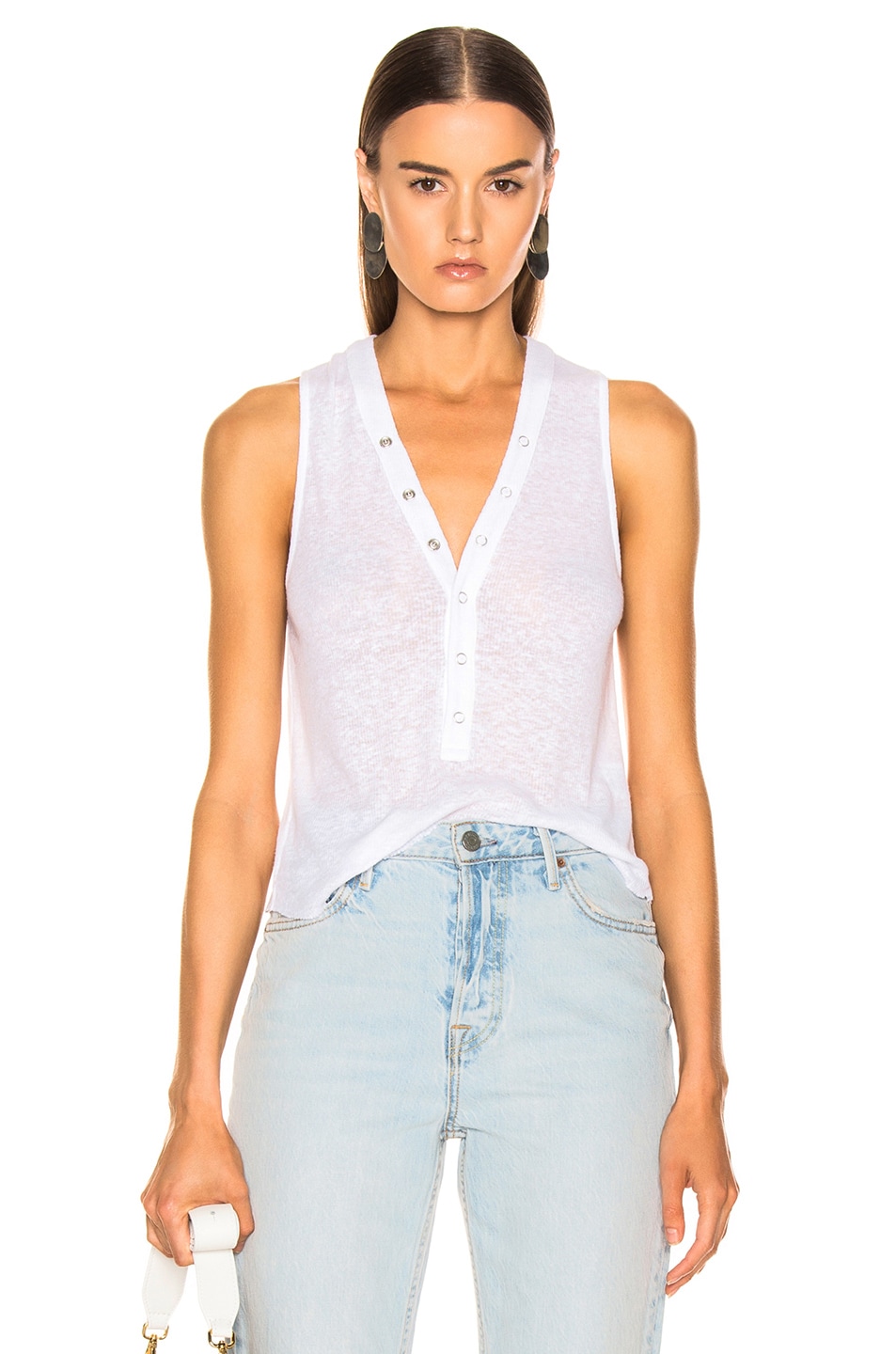 Image 1 of The Range Shadow Henley Tank in White