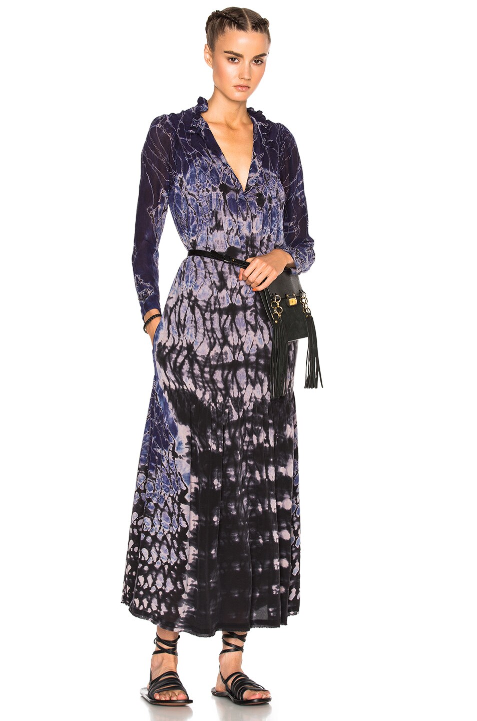 Image 1 of Raquel Allegra Victorian Neck Dress in Midnight Tie Dye