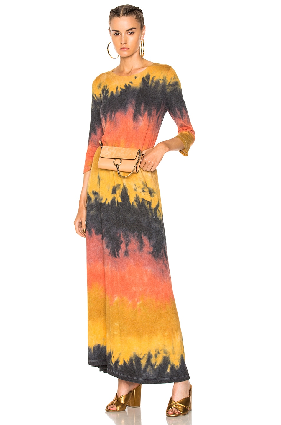 Image 1 of Raquel Allegra 3/4 Sleeve Drama Maxi Dress in Lava Tie Dye