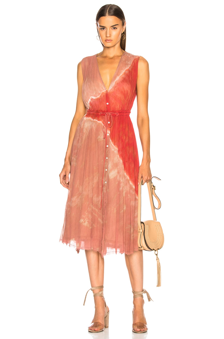 Image 1 of Raquel Allegra Button Up Dessert Dress in Pink Sands Tie Dye