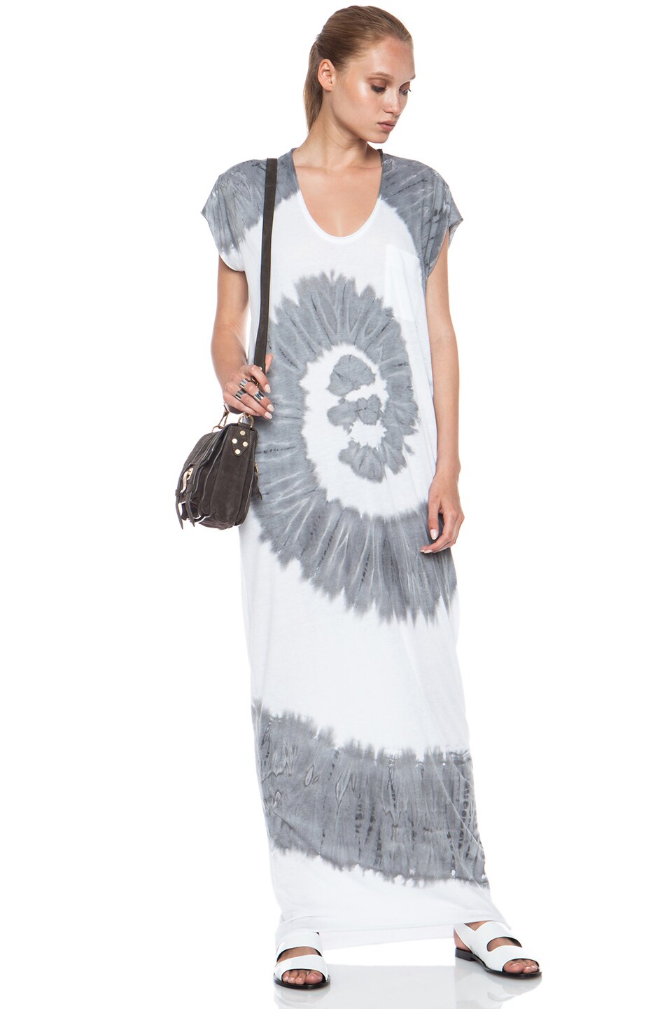 Image 1 of Raquel Allegra Caftan Cotton-Blend Dress in Spiral Grey & White