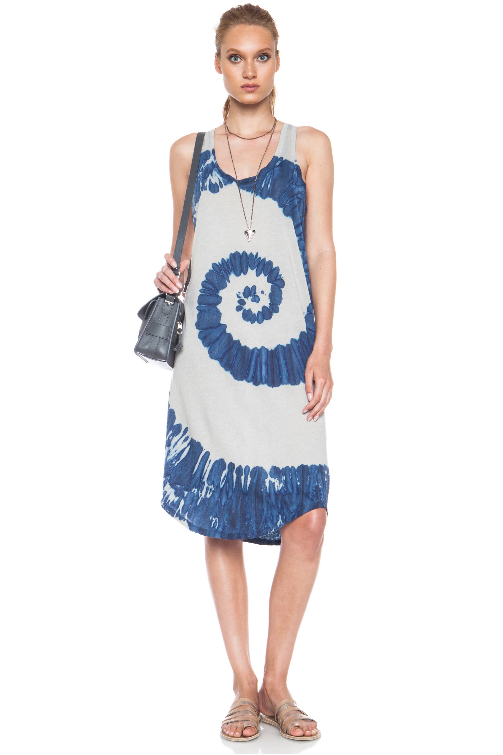 Image 1 of Raquel Allegra Tank Cotton-Blend Dress in Spiral Blue