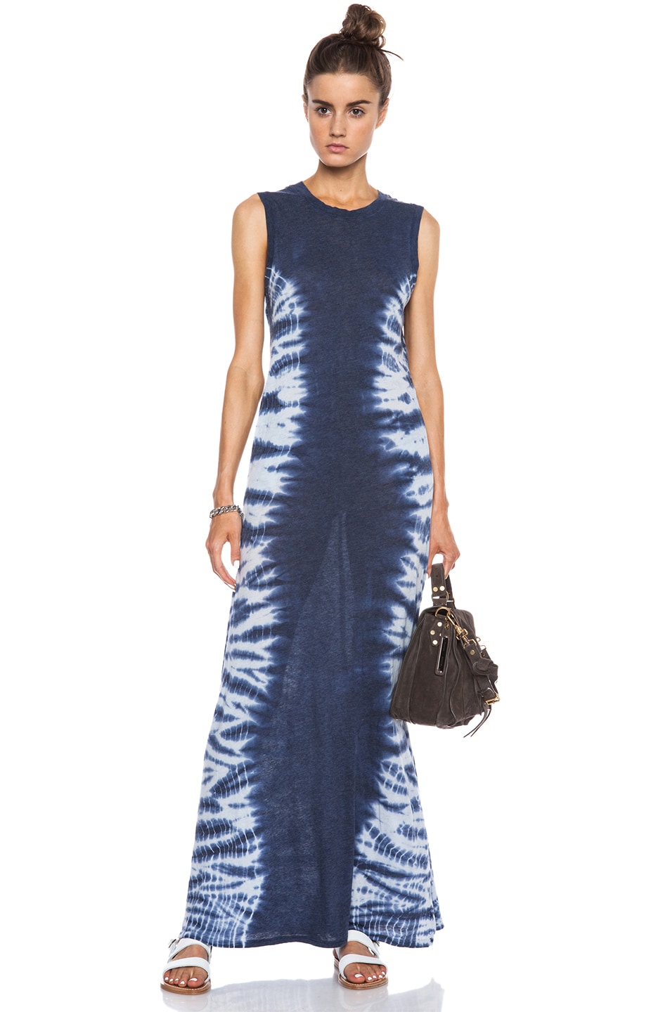 Image 1 of Raquel Allegra Sheer Maxi Cotton-Blend Dress in Tie Dye Blue