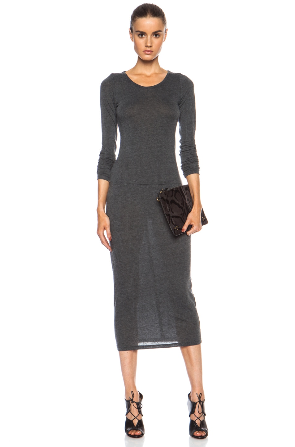 Image 1 of Raquel Allegra Long Sleeve Layering Cotton-Blend Dress in Black