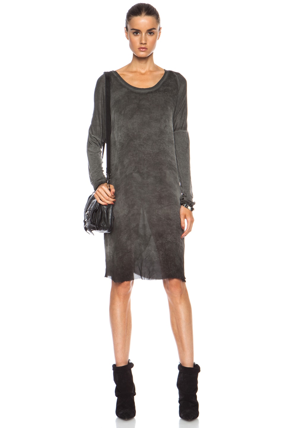 Image 1 of Raquel Allegra Silk & Jersey Raglan Dress in Dark Wash