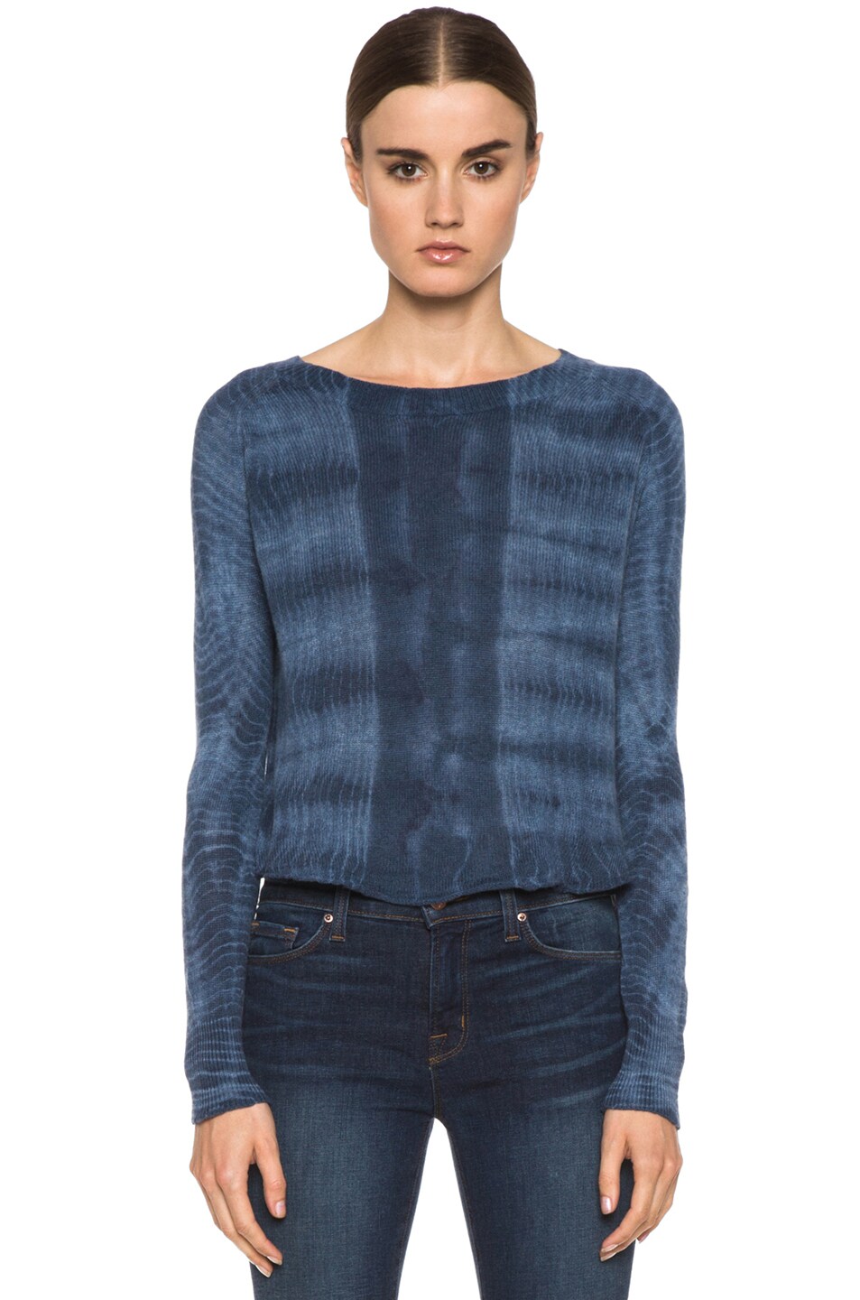 Image 1 of Raquel Allegra Cashmere Tie Dye Pullover in French Blue Bamboo