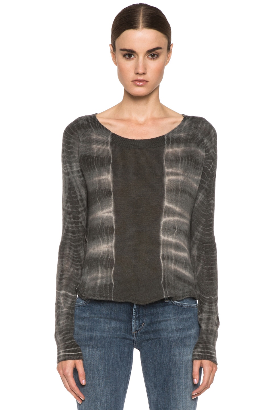 Image 1 of Raquel Allegra Cashmere Tie Dye Pullover in Ivory Bamboo