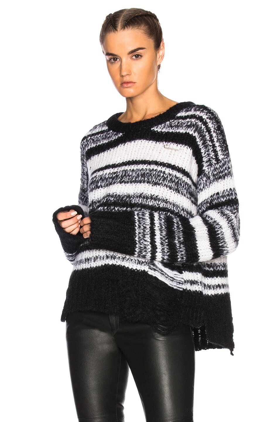 Image 1 of Raquel Allegra Stripe Lofty Sweater in Black & White