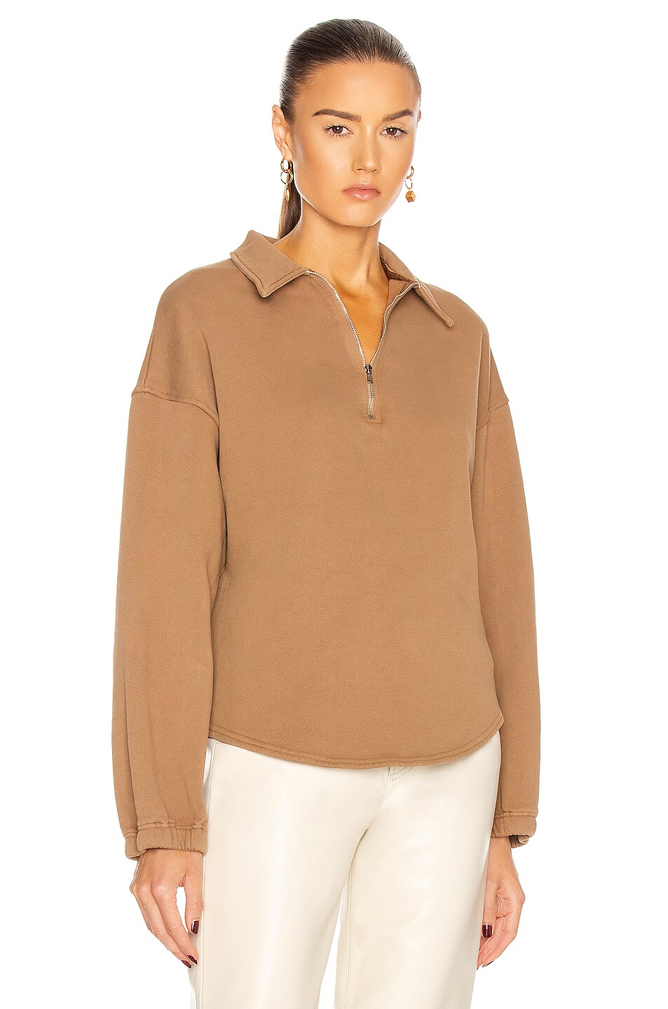 Image 1 of Raquel Allegra Zip Collar Sweatshirt in Camel